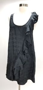 Cache Black Embossed Ruffle Shift Dress Silk Blend